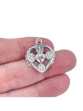 Vintage Sterling Silver 925 Sacred Heart Rose Pendant
